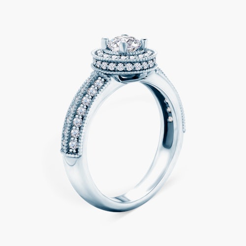 Pierścionek zaręczynowy SAVICKI: białe złoto, biały szafir, diamenty